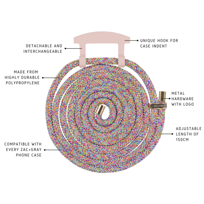 RAINBOW CORD WITH ROSÉ PINK HOOK