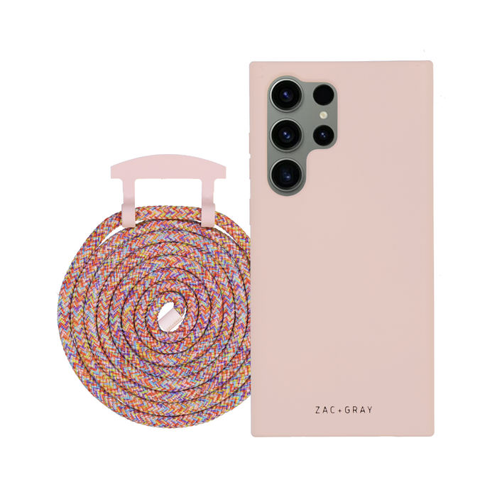 Samsung S25 Ultra ROSÉ PINK CASE + RAINBOW RED CORD
