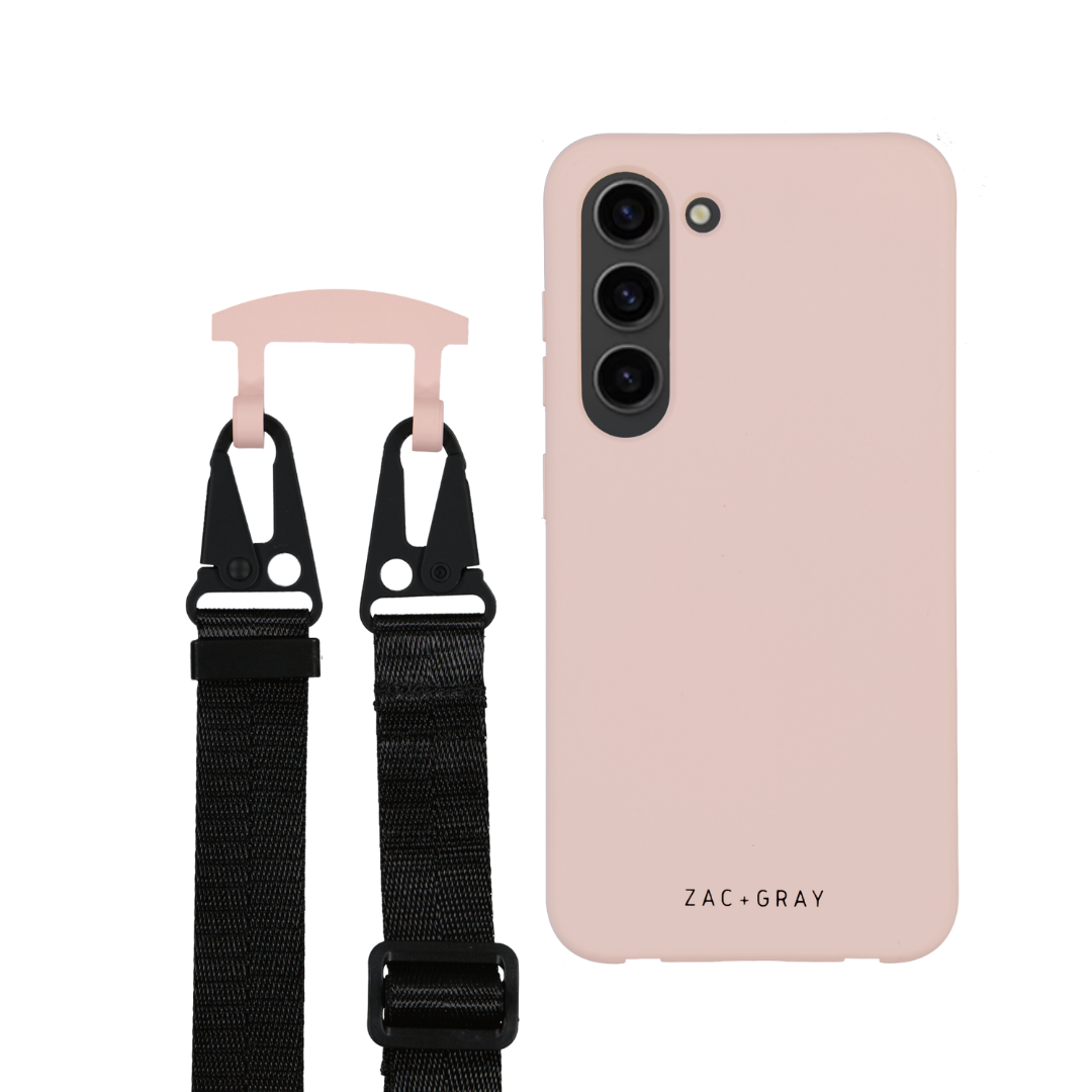 Samsung S25 ROSÉ PINK CASE + MIDNIGHT BLACK STRAP