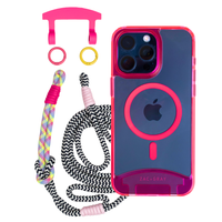 HOT PINK TRANSPARENT CASE WITH ELECTRIC BLOOM KNOTTED CORD - MAGSAFE