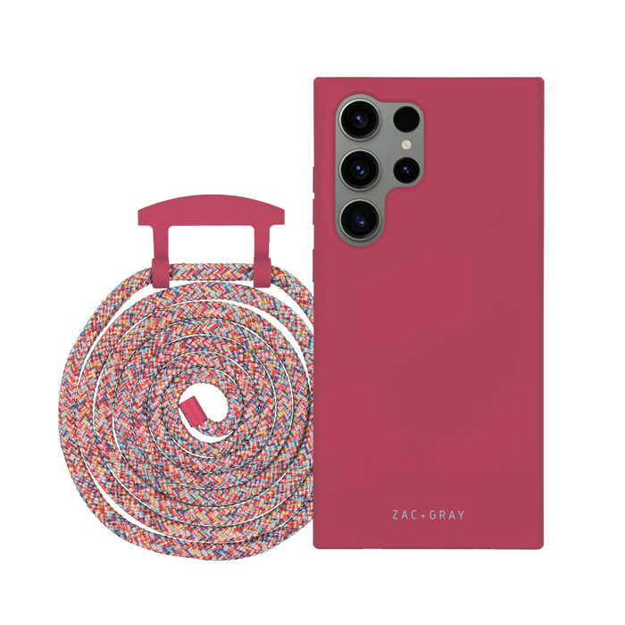Samsung S24 Ultra RASPBERRY RED CASE + RAINBOW RED CORD
