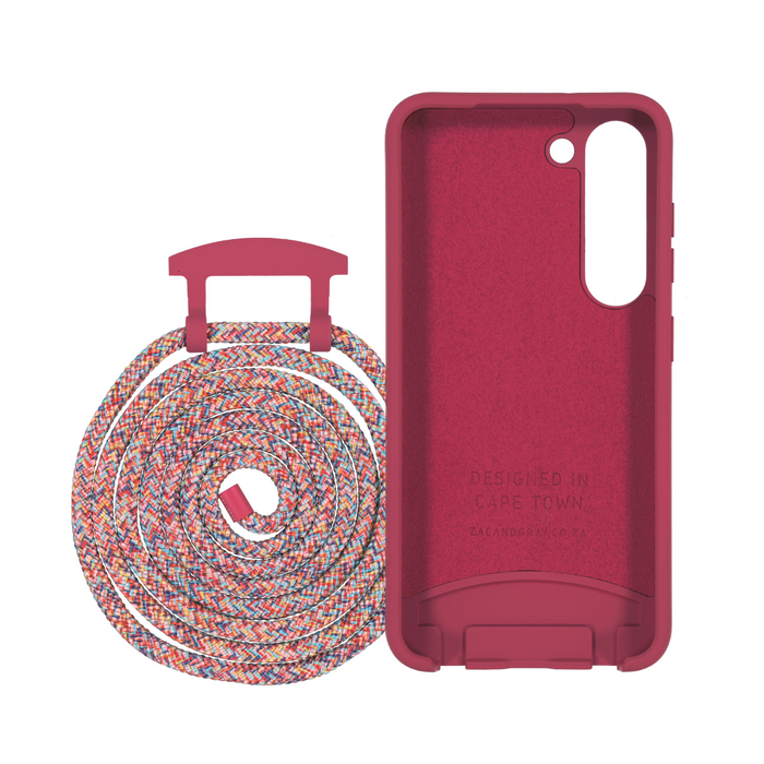 Samsung S25 Plus RASPBERRY RED CASE + RAINBOW RED CORD