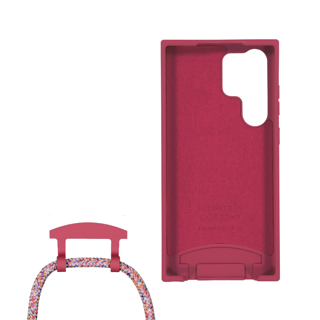 Samsung S25 Ultra RASPBERRY RED CASE + RAINBOW RED CORD
