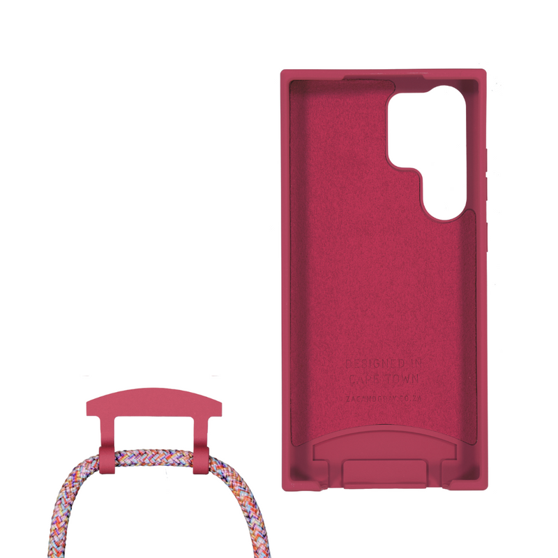 Samsung S25 Ultra RASPBERRY RED CASE + RAINBOW RED CORD